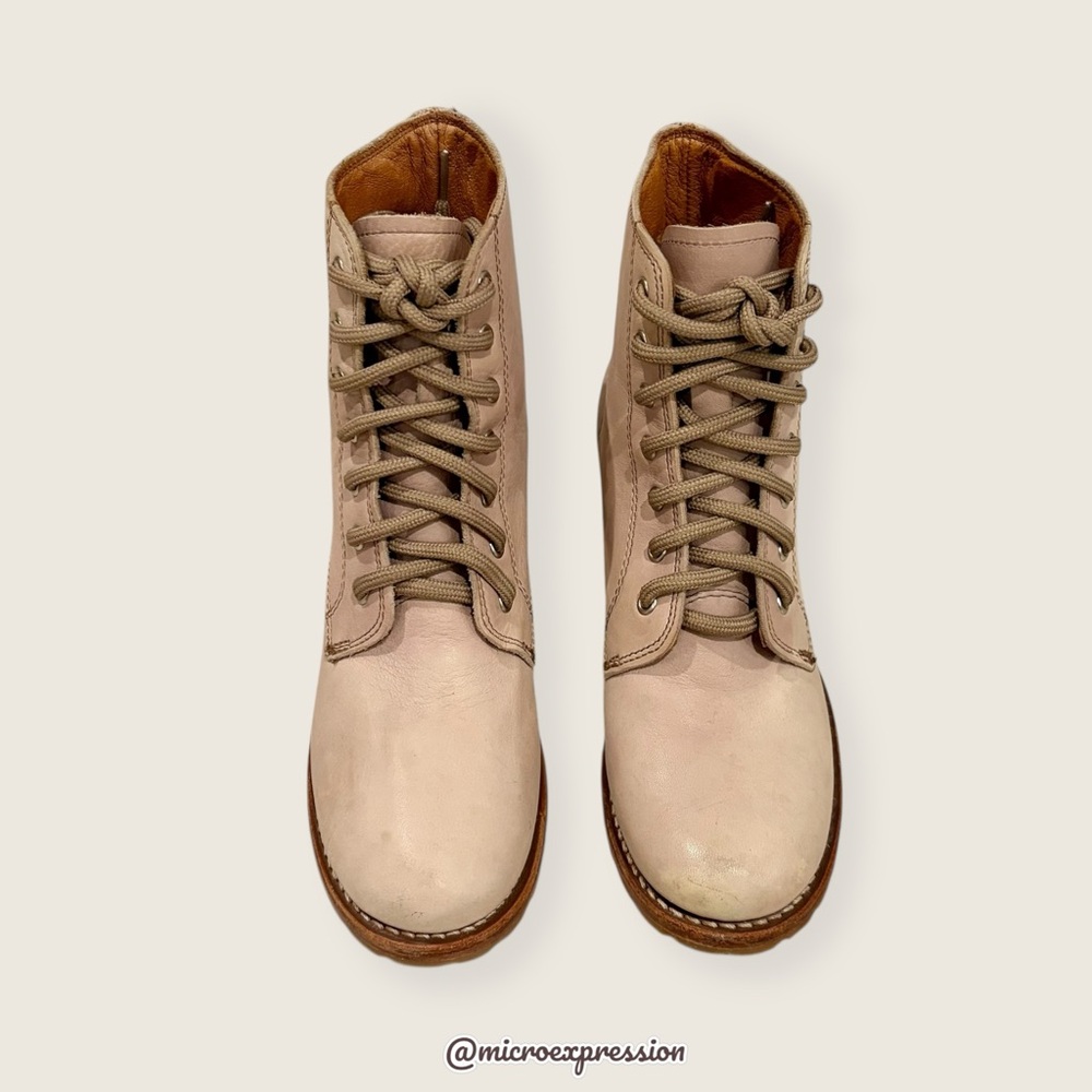 $399 Frye Sabrina 6G Lilac Pink/Cream Leather Lace Up Block Heeled Ankle Booties - Picture 11 of 16